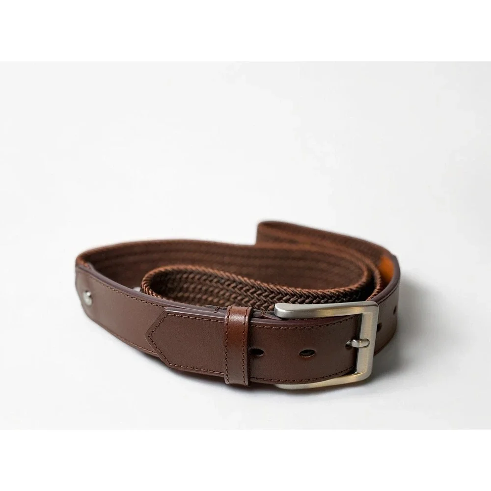 Wolf & Shepherd Stealth Woven Belt Large 40-44 Stretch Maple Brown Leather NEW